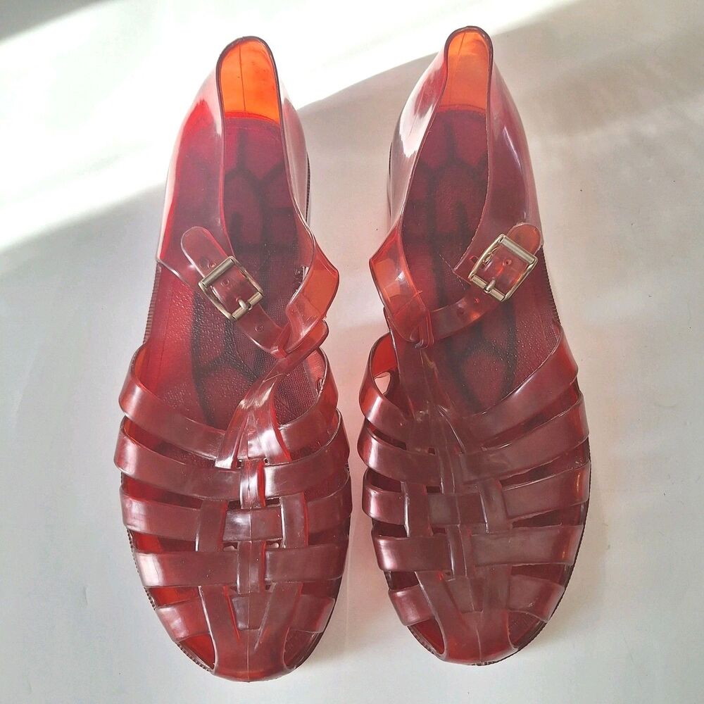 Vintage 1980s Red Buckle Jelly Shoes Women Size 10. Good Condition. USA